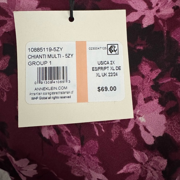 Anne Klein Dark Red Floral Blouse - Picture 3 of 11